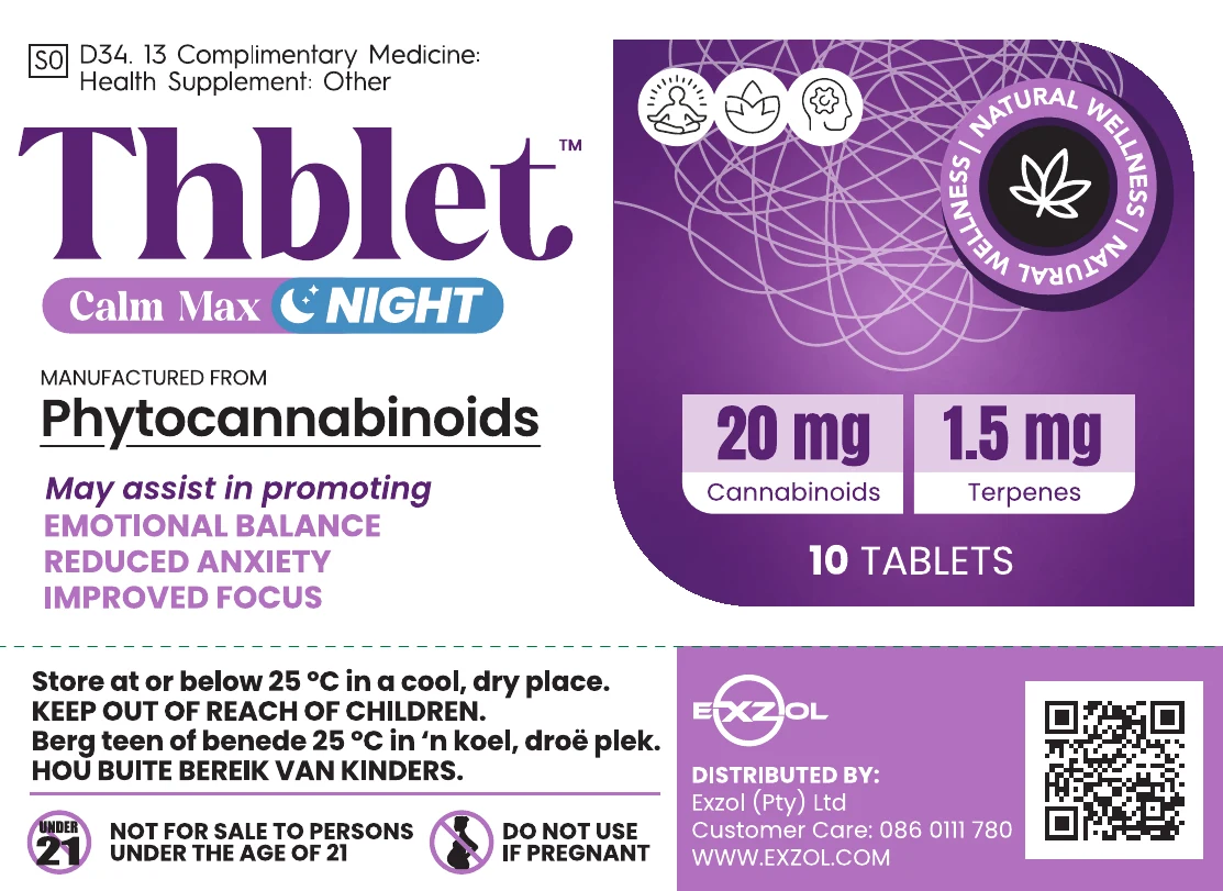 Front panel of the Thblet Calm Max carton